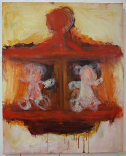 'Ted and Tess Carousel' 76cm x 61cm Oil paint and acrylic paint on board