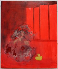 'Velazquez and rubber duck' Oil paint and acrylic paint on board