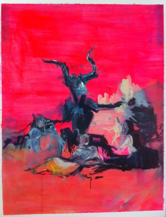 'I awoke one morning to find him entirely changed (Goya's witches)' 37cm x 29cm Oil paint and acrylic paint on paper